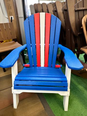 red white and blue adirondack chair