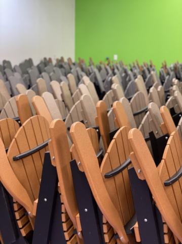 cedar and black adirondack chairs