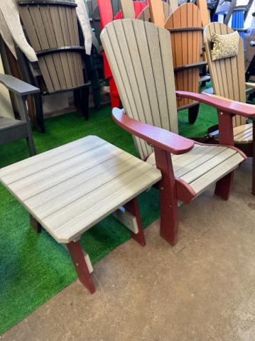 white adirondack chair with square table