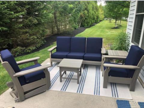 blue sofa and chairs