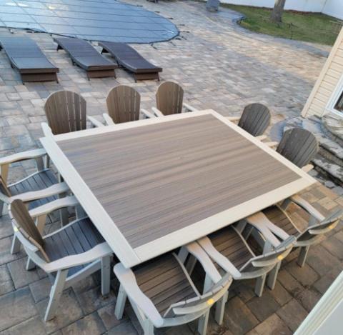 square table and adirondack chairs