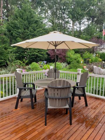 brown adirondack chairs and table