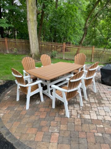 brown adirondack chairs and table