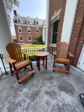 brown adirondack chairs