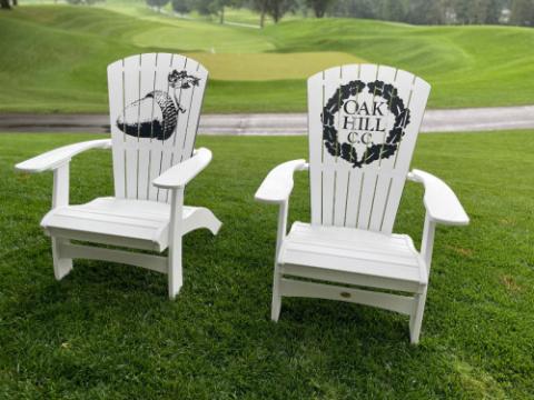 white adirondack chair with custom logo