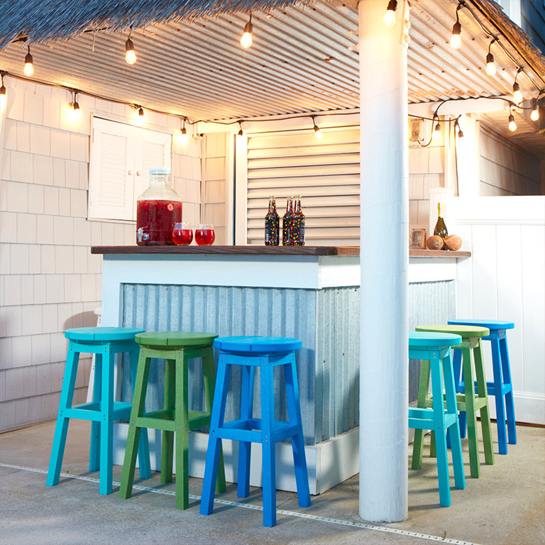 bar with colored stools