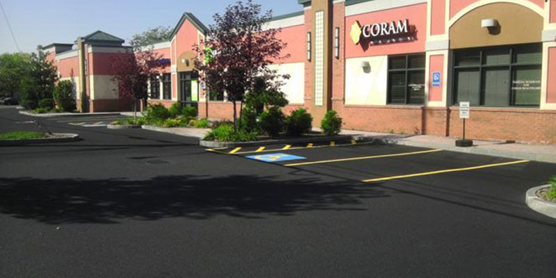 A new parking lot in a shopping center.