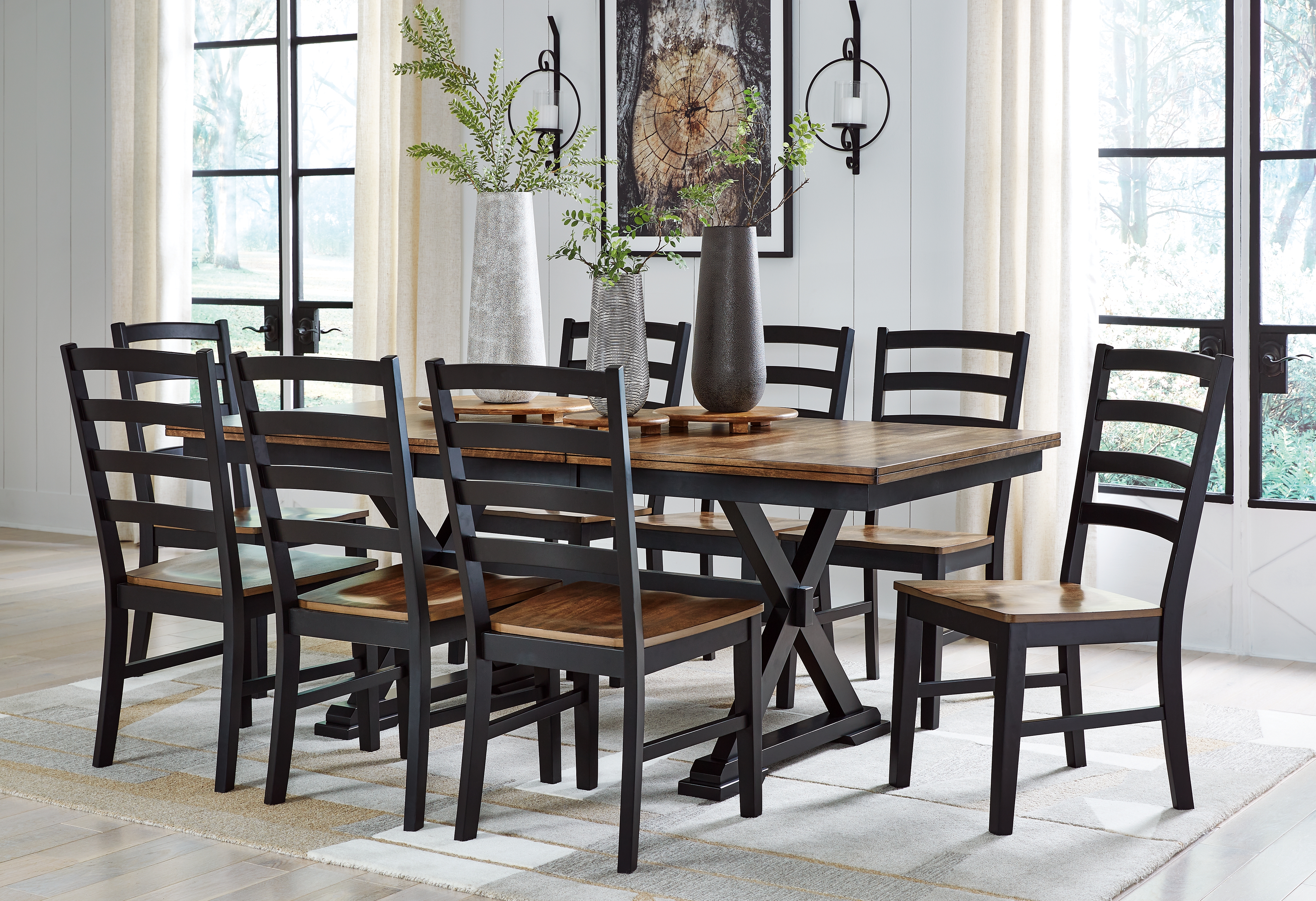 Wildenauer - 9 Pc. - Extension Table, 8 Side Chairs - Brown / Black