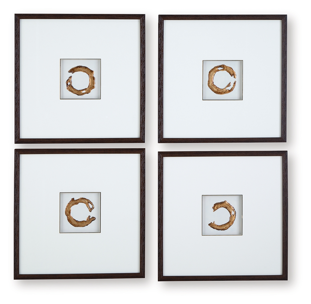 Dallbourne - Wall Art Set (Set of 4) - White / Gold Finish