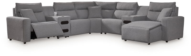 ModMax II - 7-Piece Power Reclining Sectional With RAF Press Back Power Chaise - Salt And Pepper