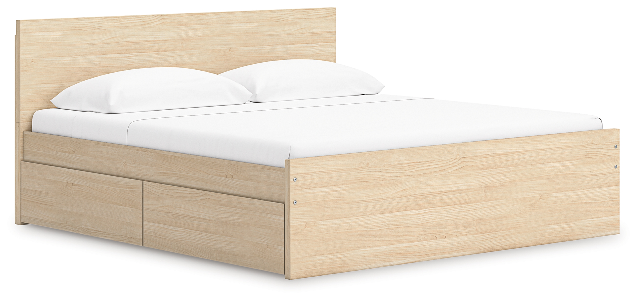 Onita - King Panel Platform Bed With 1 Side Storage - Natural