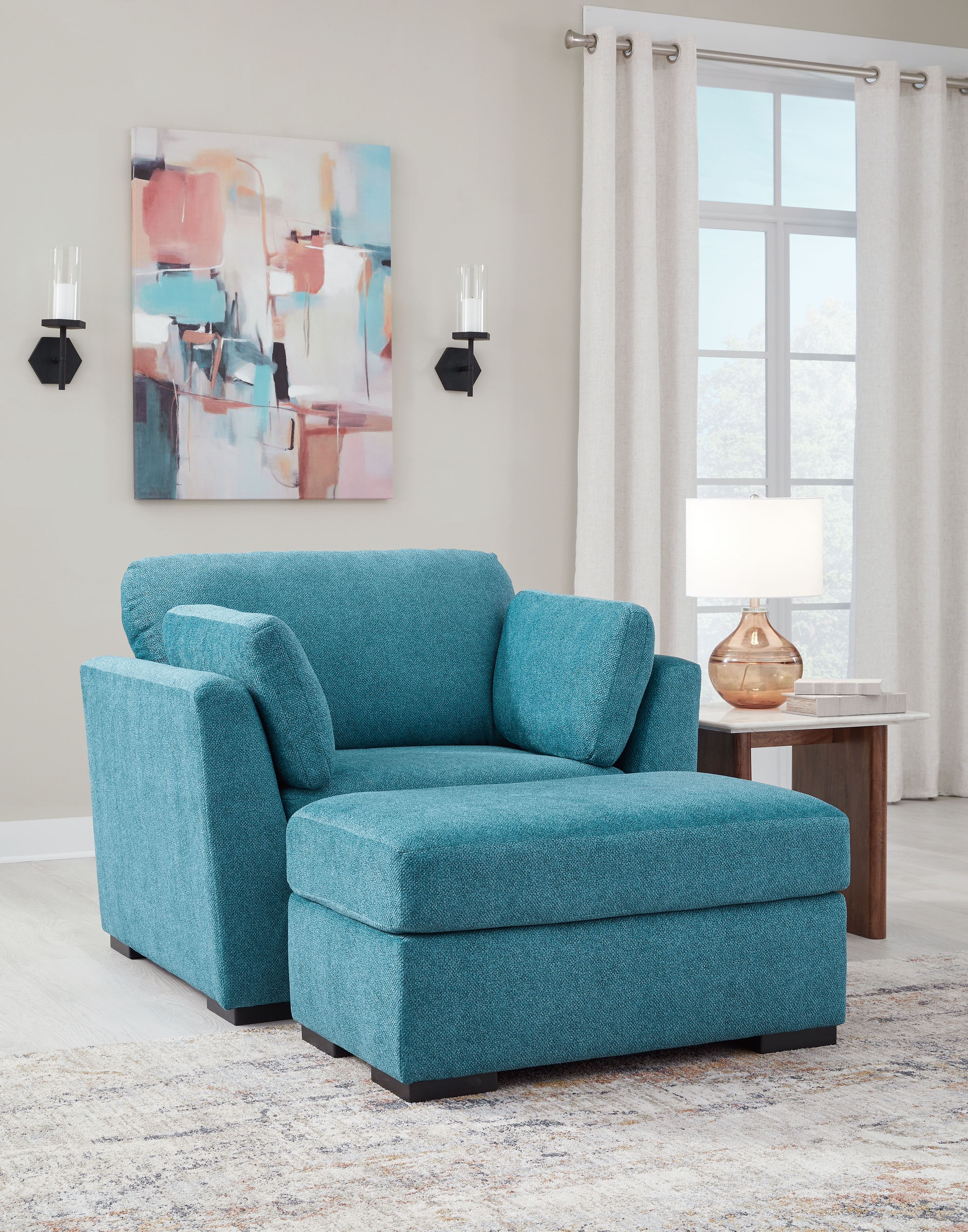 Keerwick - 2 Pc. - Chair And A Half, Ottoman - Teal
