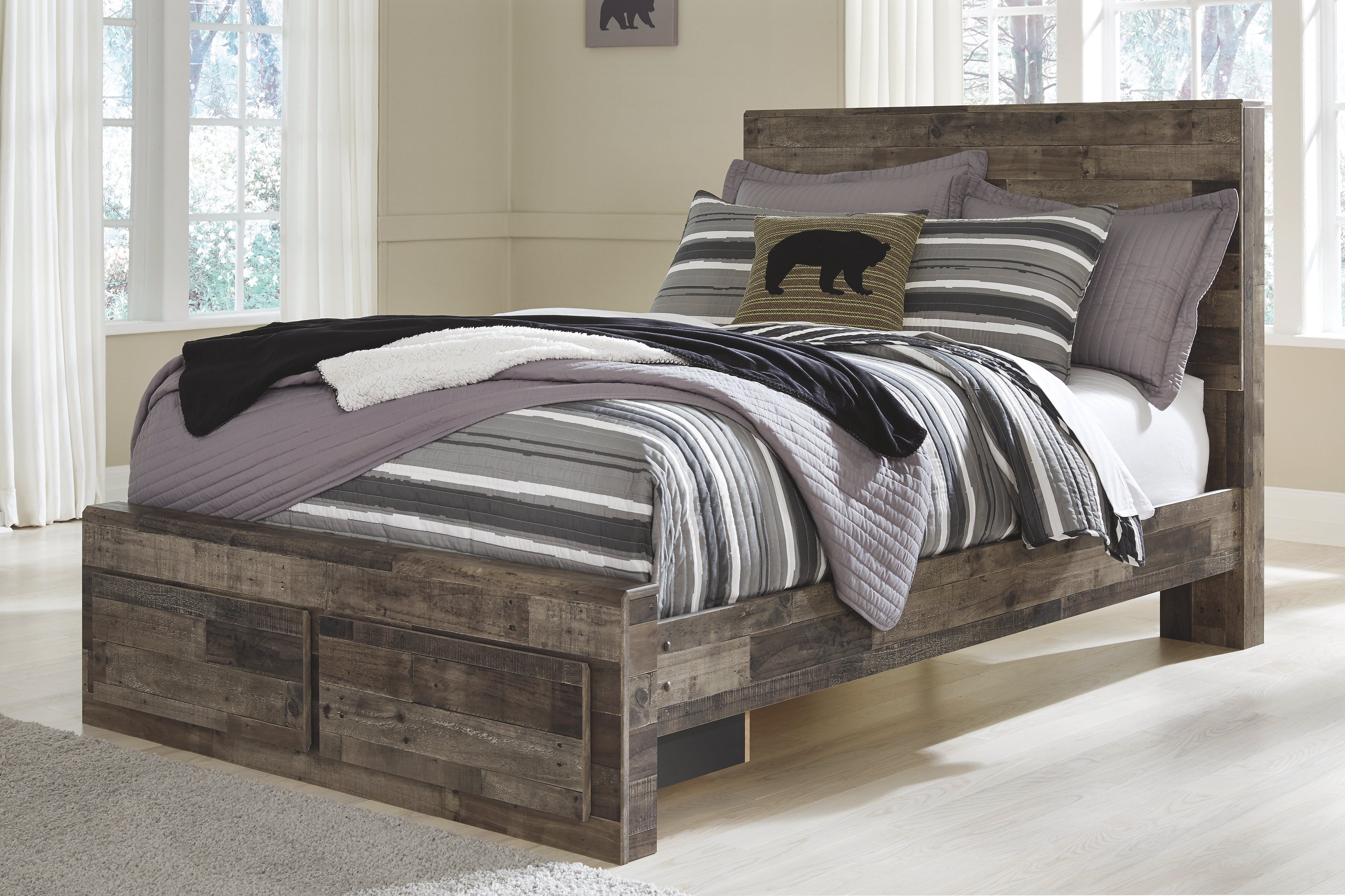 Derekson - Full Panel Bed with 2 Storage Drawers - Multi Gray