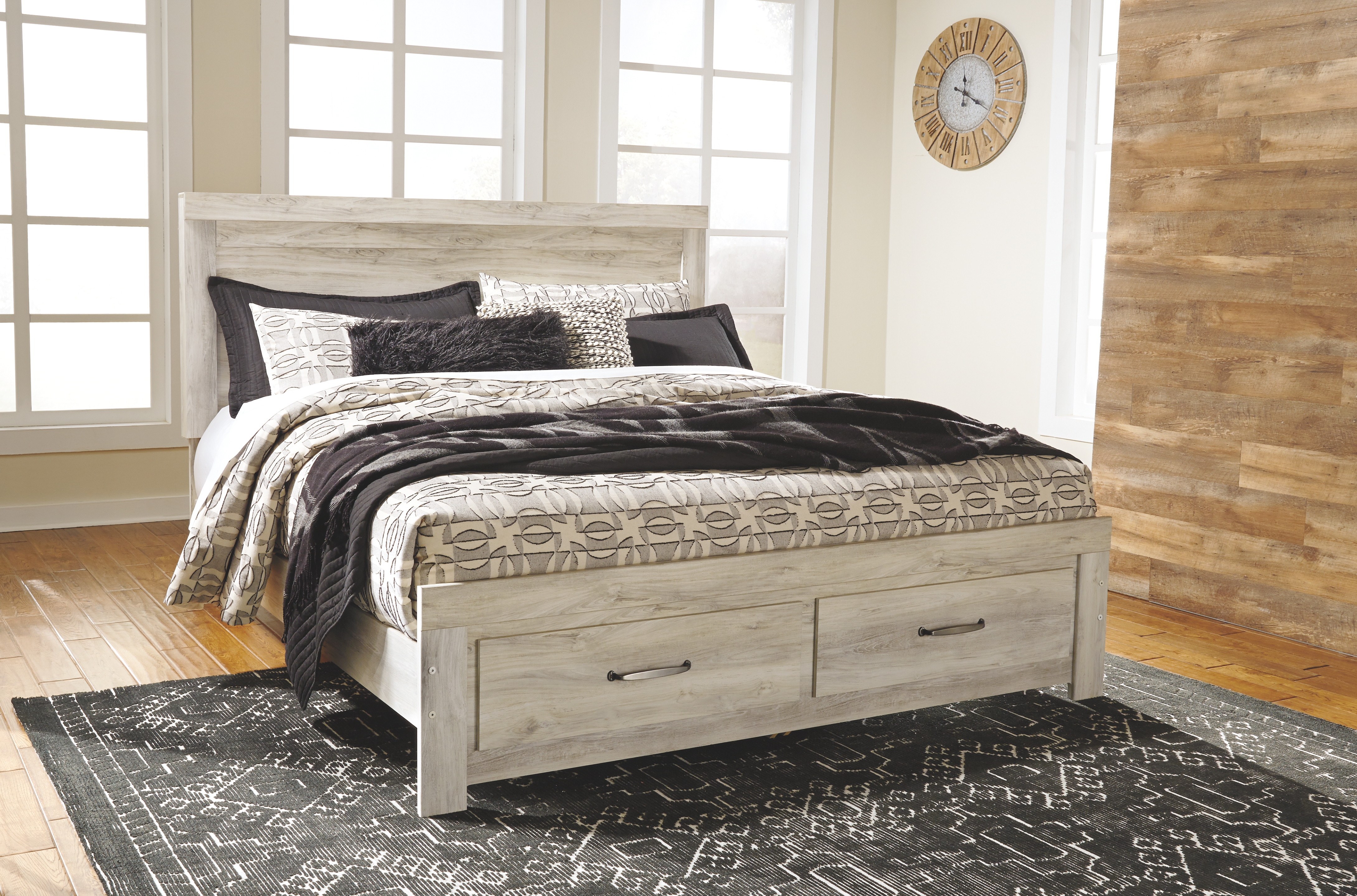 Bellaby - King Platform Bed with 2 Storage Drawers - Whitewash