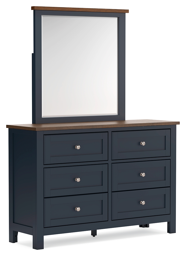 Landocken - Dresser and Mirror - Brown / Blue
