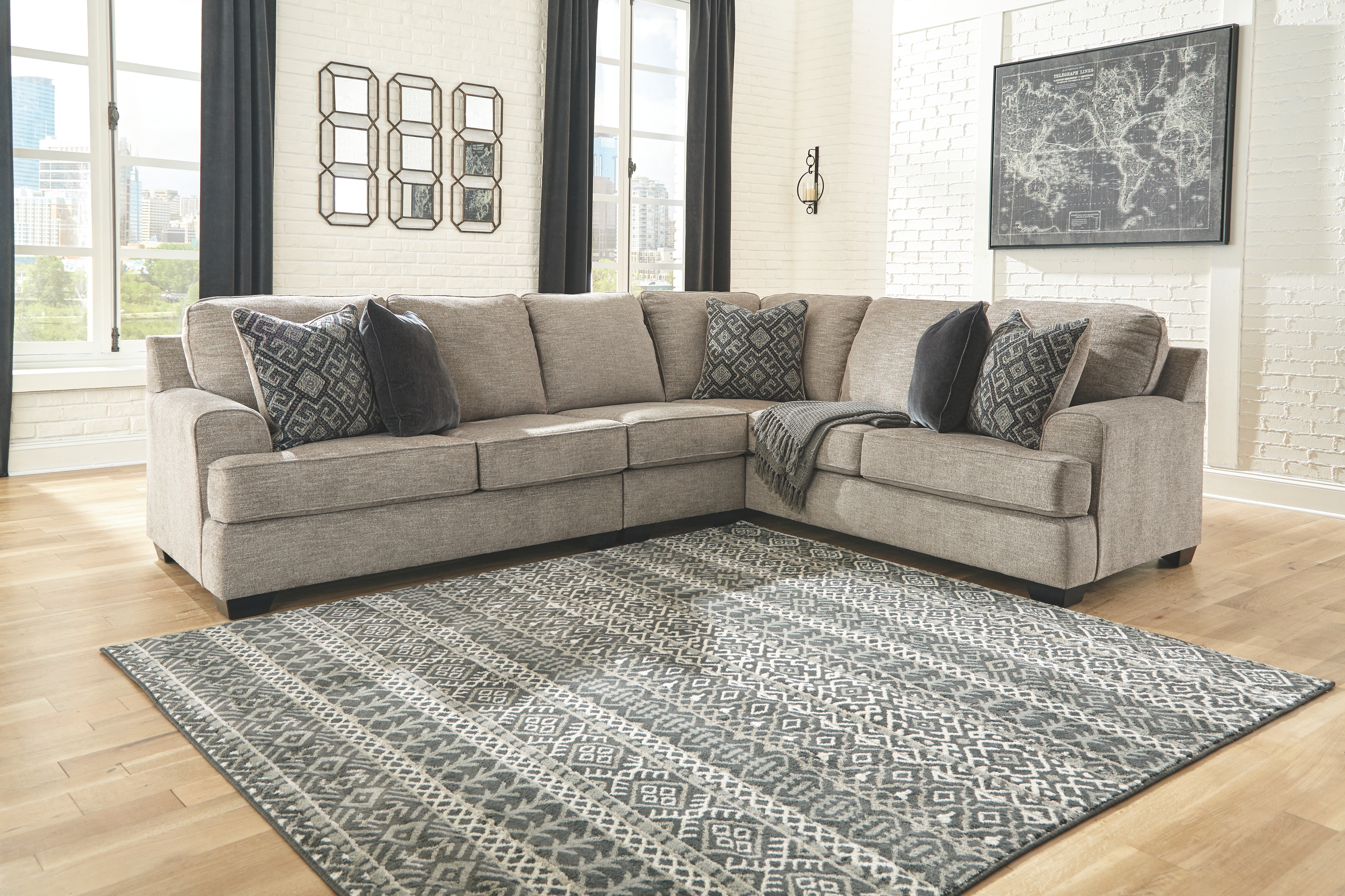 Bovarian - Left Arm Facing Loveseat 3 Pc Sectional - Stone