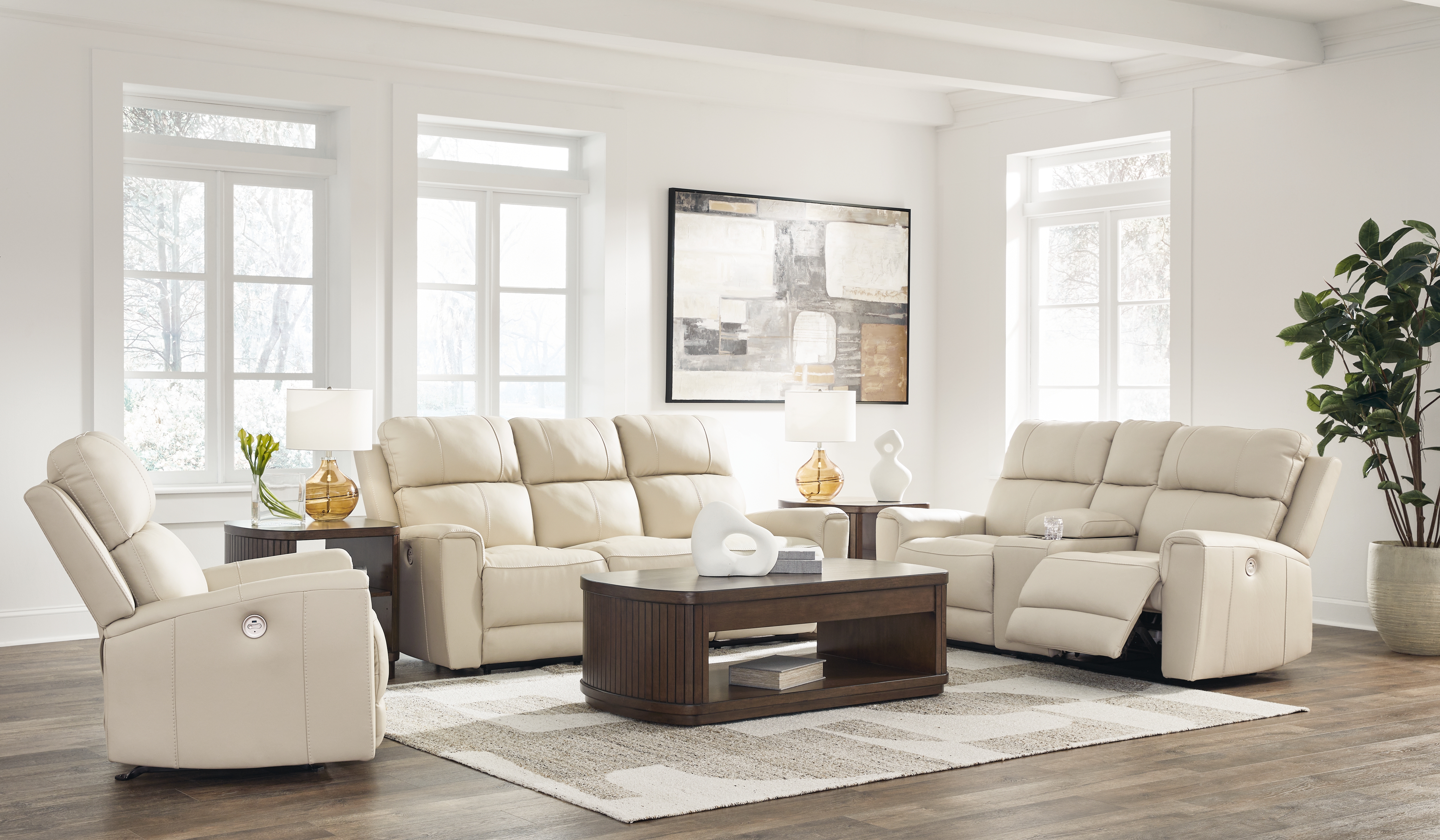 Dahlmoore - 3 Pc. - Power Reclining Sofa, Power Reclining Loveseat With Console, Power Rocker Recliner - Almond
