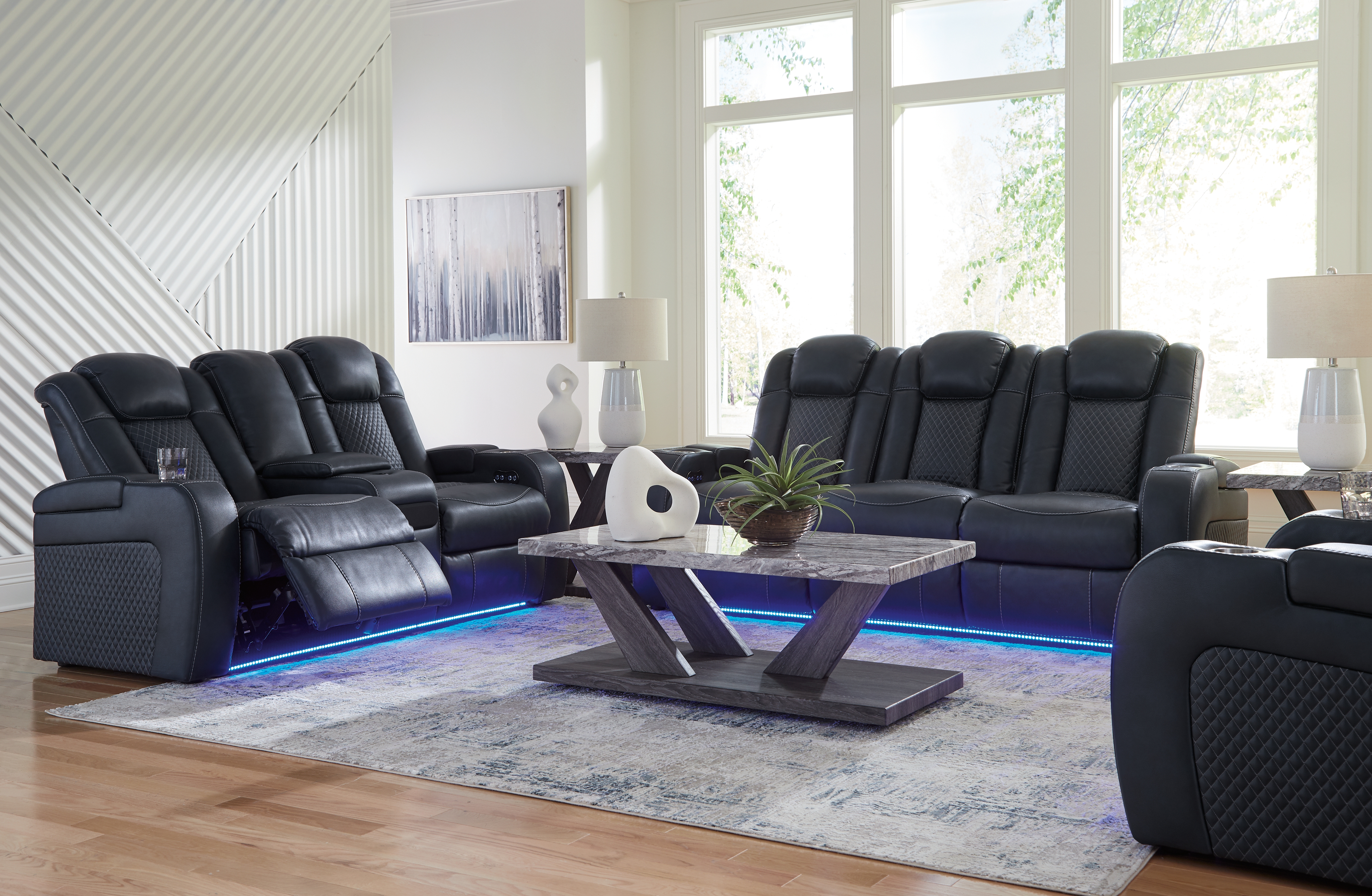 Fyne-Dyme - 3 Pc. - Power Reclining Sofa, Power Reclining Loveseat, Power Recliner - Sapphire