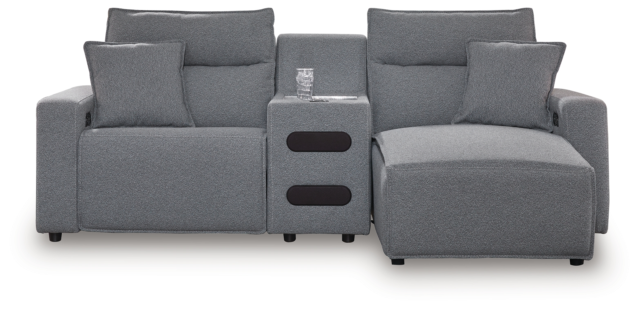 ModMax II - 3-Piece Power Reclining Sectional With RAF Chaise And Audio Console - Salt And Pepper