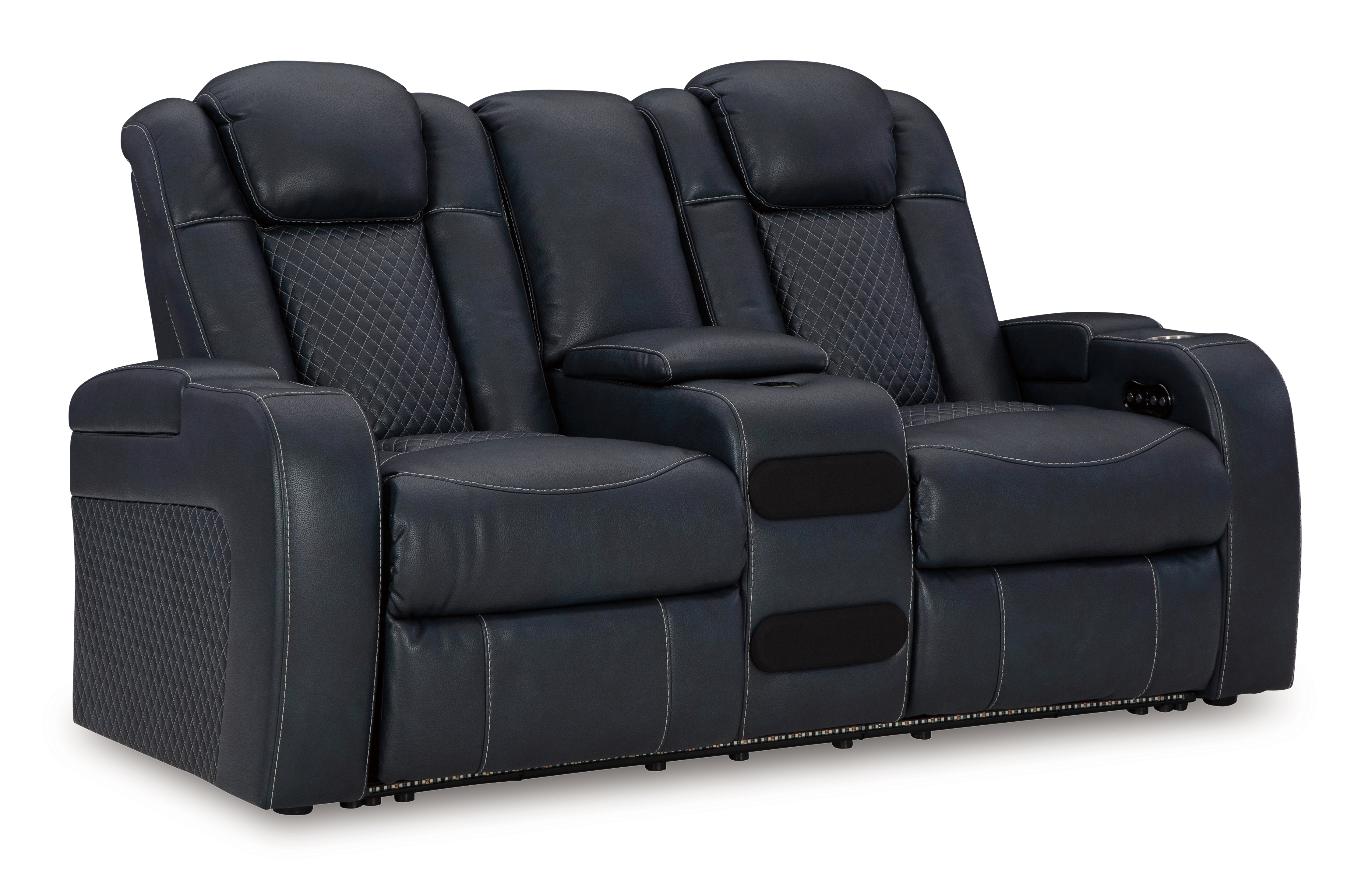 Fyne-Dyme - Power Reclining Loveseat with Console/Adj Hdrst - Sapphire