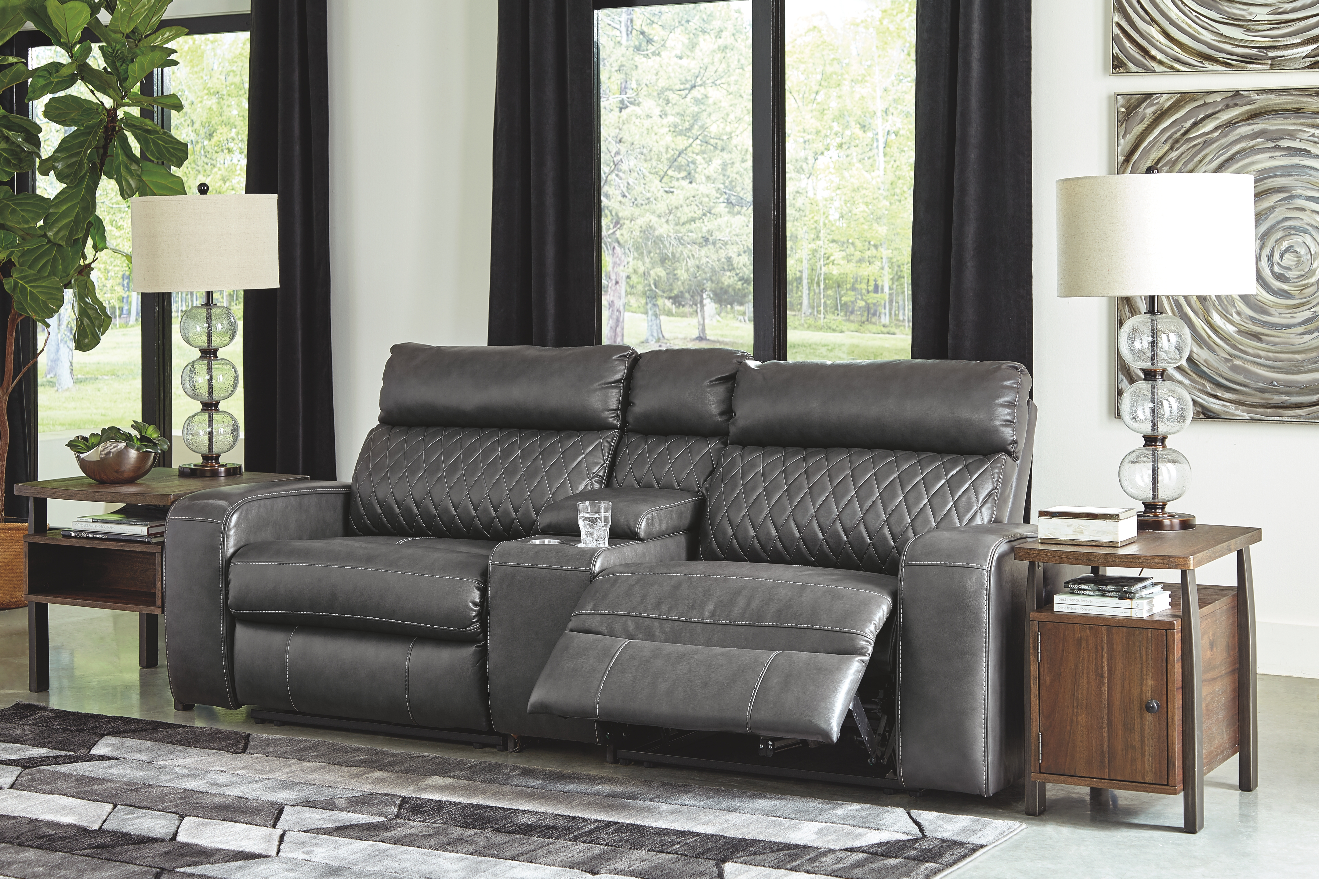Samperstone - Power Reclining Loveseat With Console 3 Pc Sectional - Gray