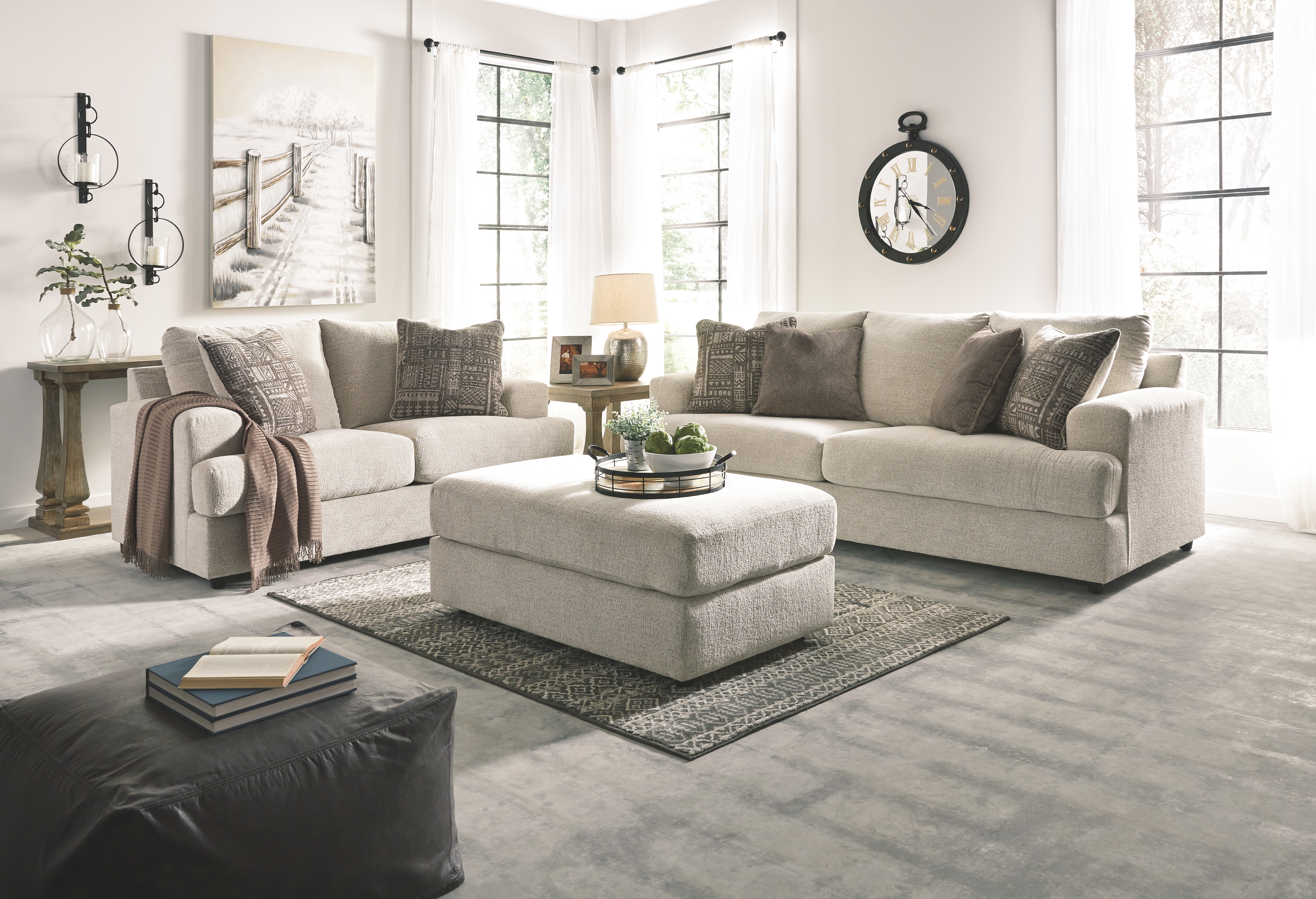 Soletren - 3 Pc. - Sofa, Loveseat, Accent Ottoman - Stone