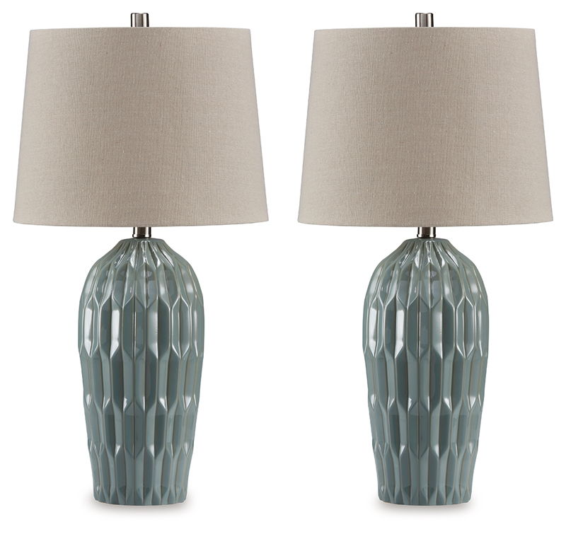 Hadbury - Ceramic Table Lamp (Set of 2) - Pale Blue / Teal