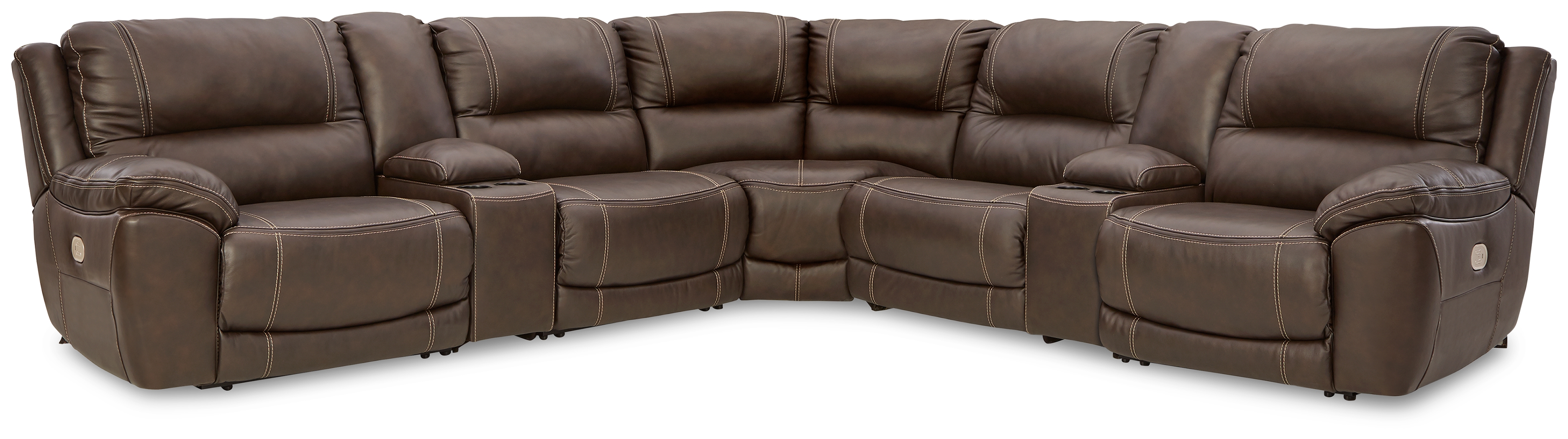 Dunleith - 7-Piece Power Reclining Sectional With 2 Storage Consoles - Chocolate