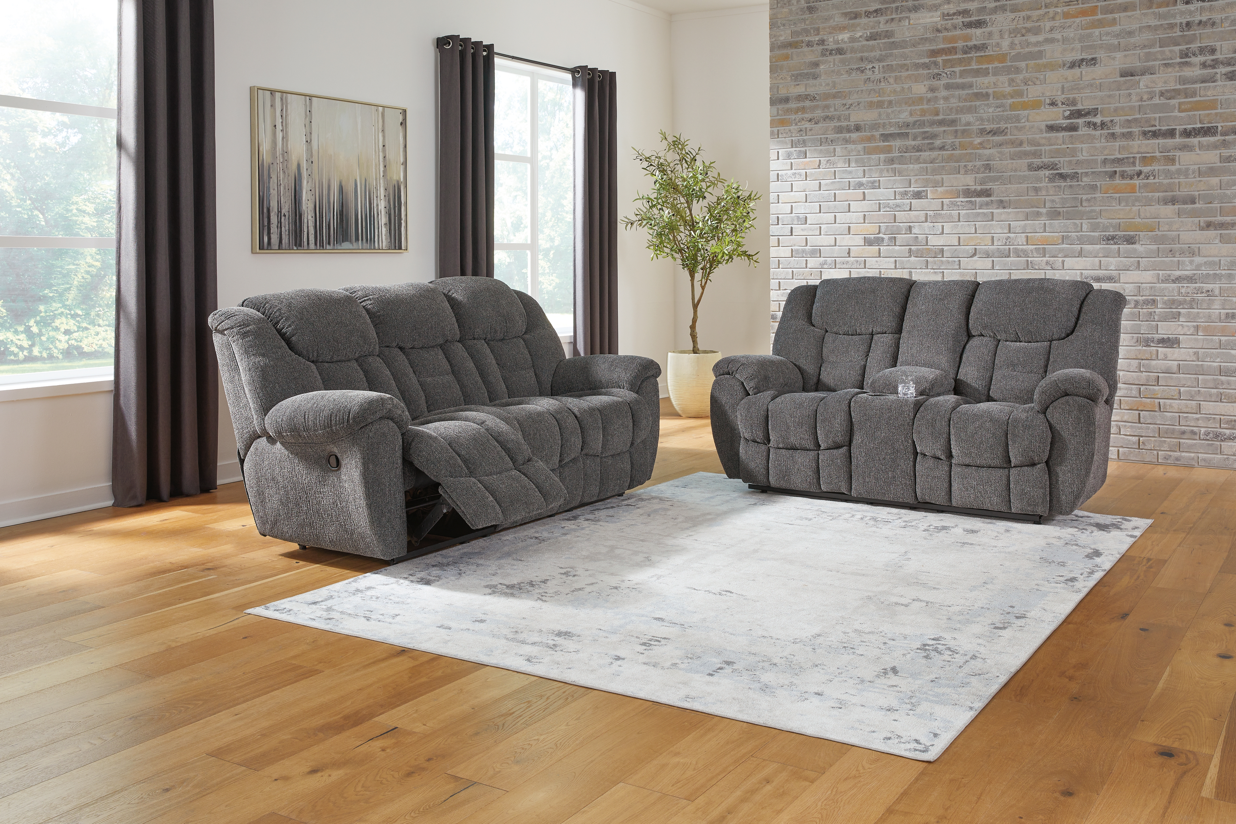 Foreside - 2 Pc. - Reclining Sofa, Reclining Loveseat With Console - Charcoal