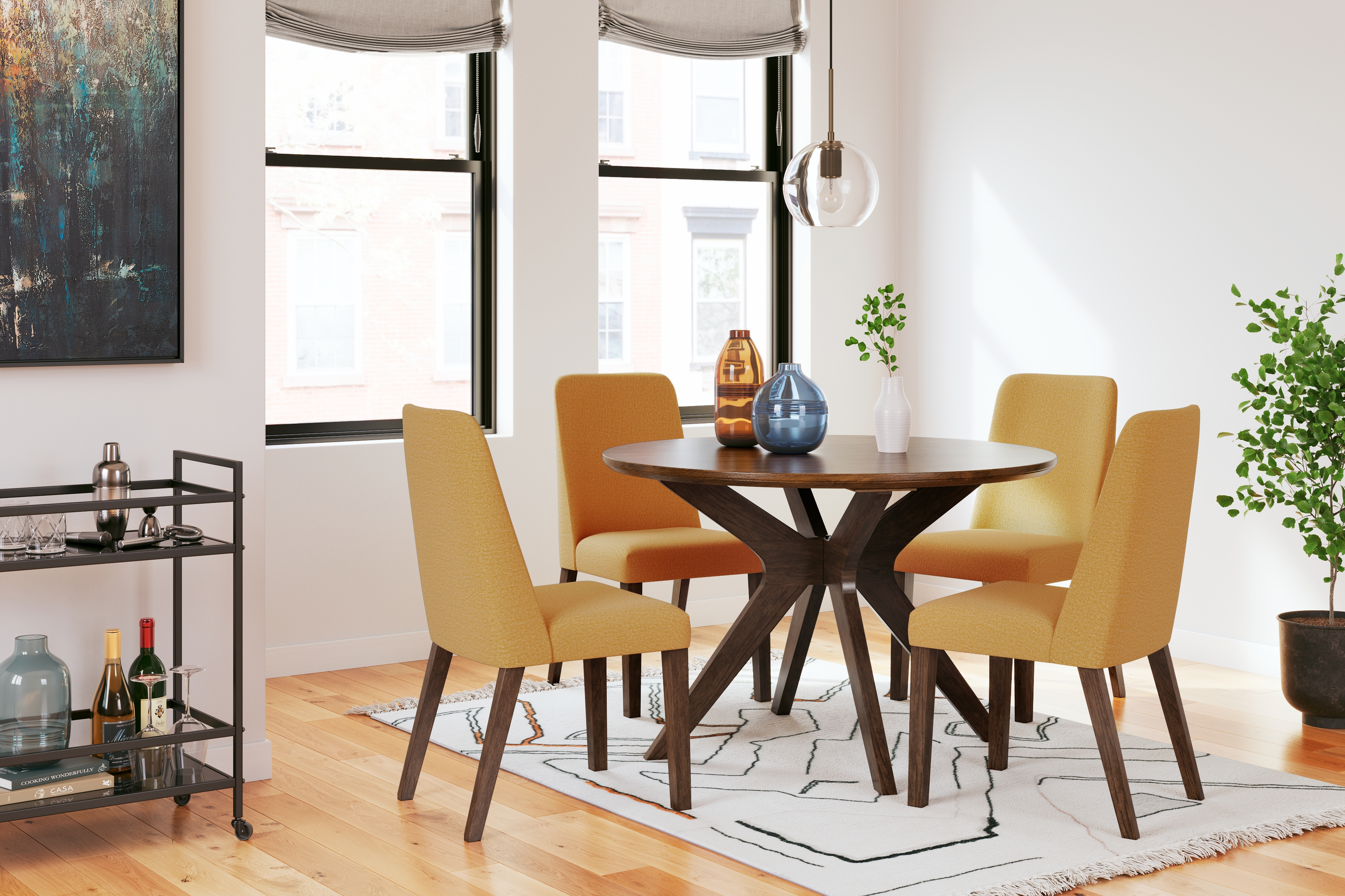 Lyncott - 5 Pc. - Dining Room Table, 4 Side Chairs - Brown / Yellow