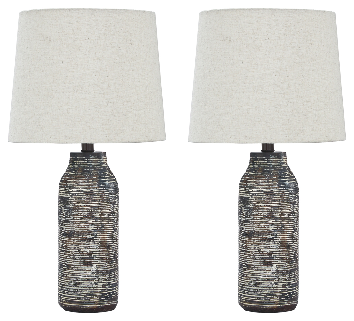 Mahima - Paper Table Lamp (Set of 2) - Black / White