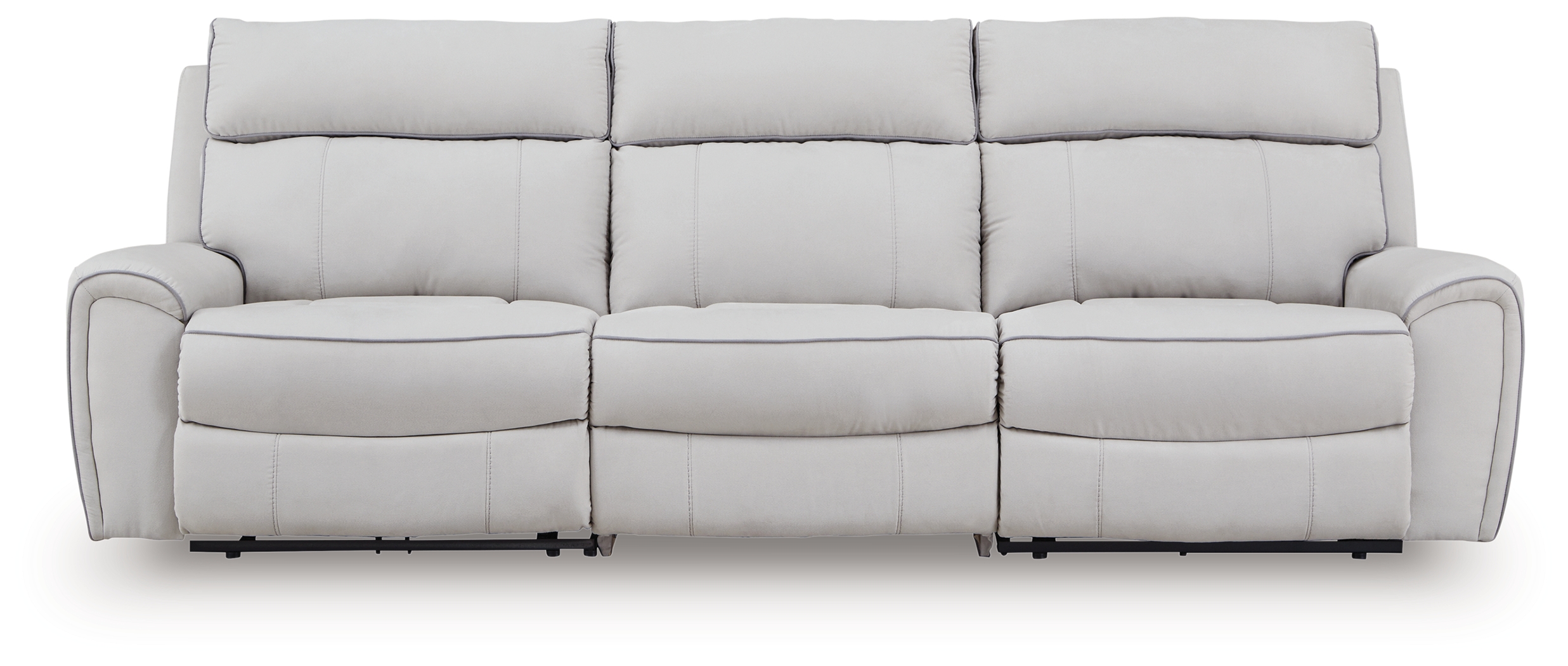Social Pointe - 3-Piece Power Reclining Sectional - Pearl / Ash