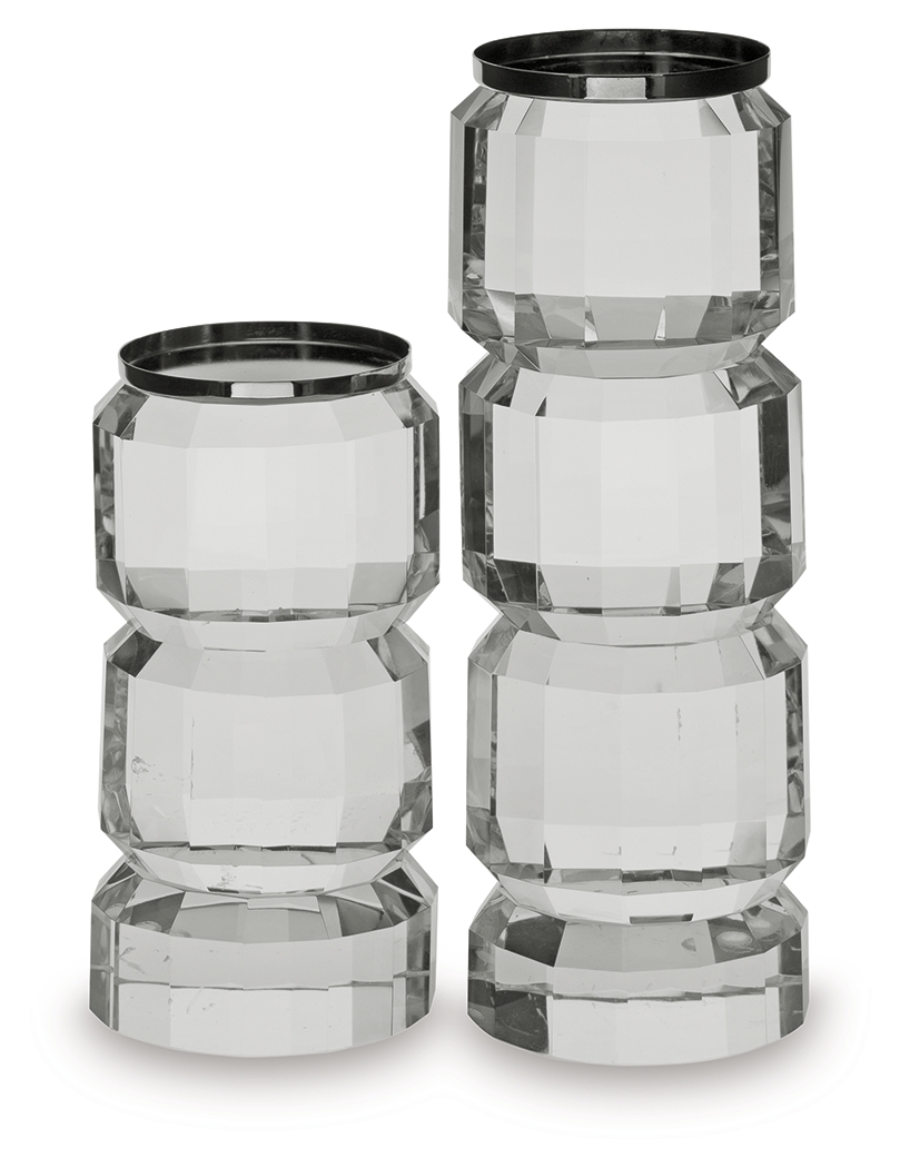 Brentley - Candle Holder Set (Set of 2) - Clear / Silver Finish