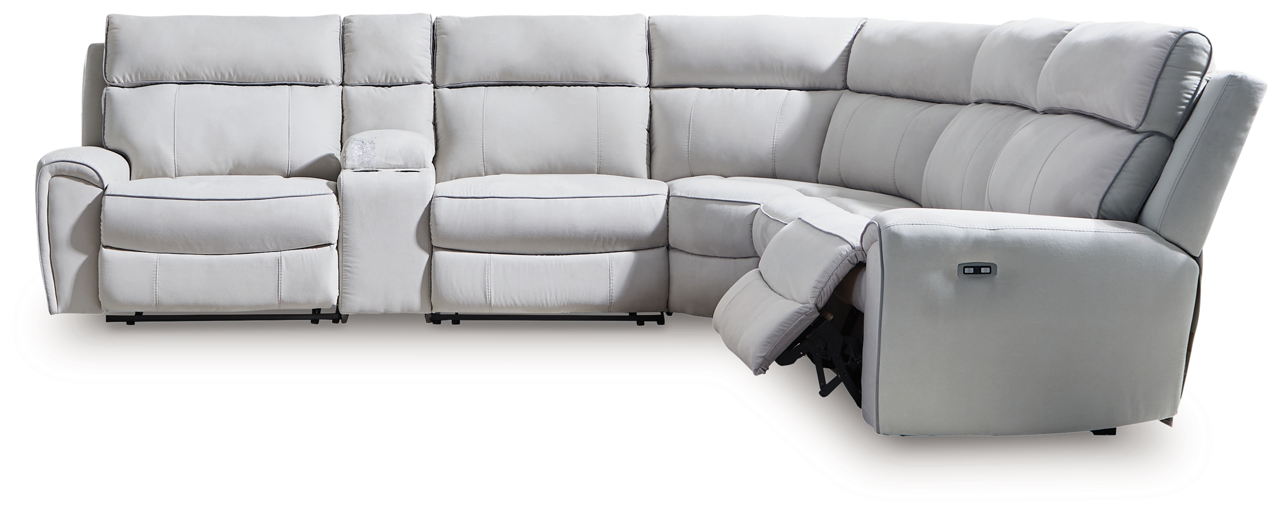 Social Pointe - 6-Piece Power Reclining Sectional - Pearl / Ash