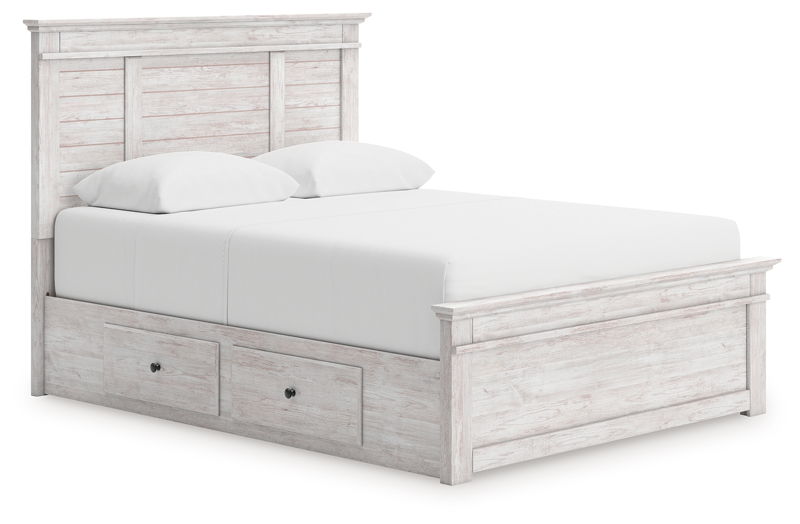 Makidern - Queen Panel Storage Bed With 2 Under Bed Storage Units - Whitewash