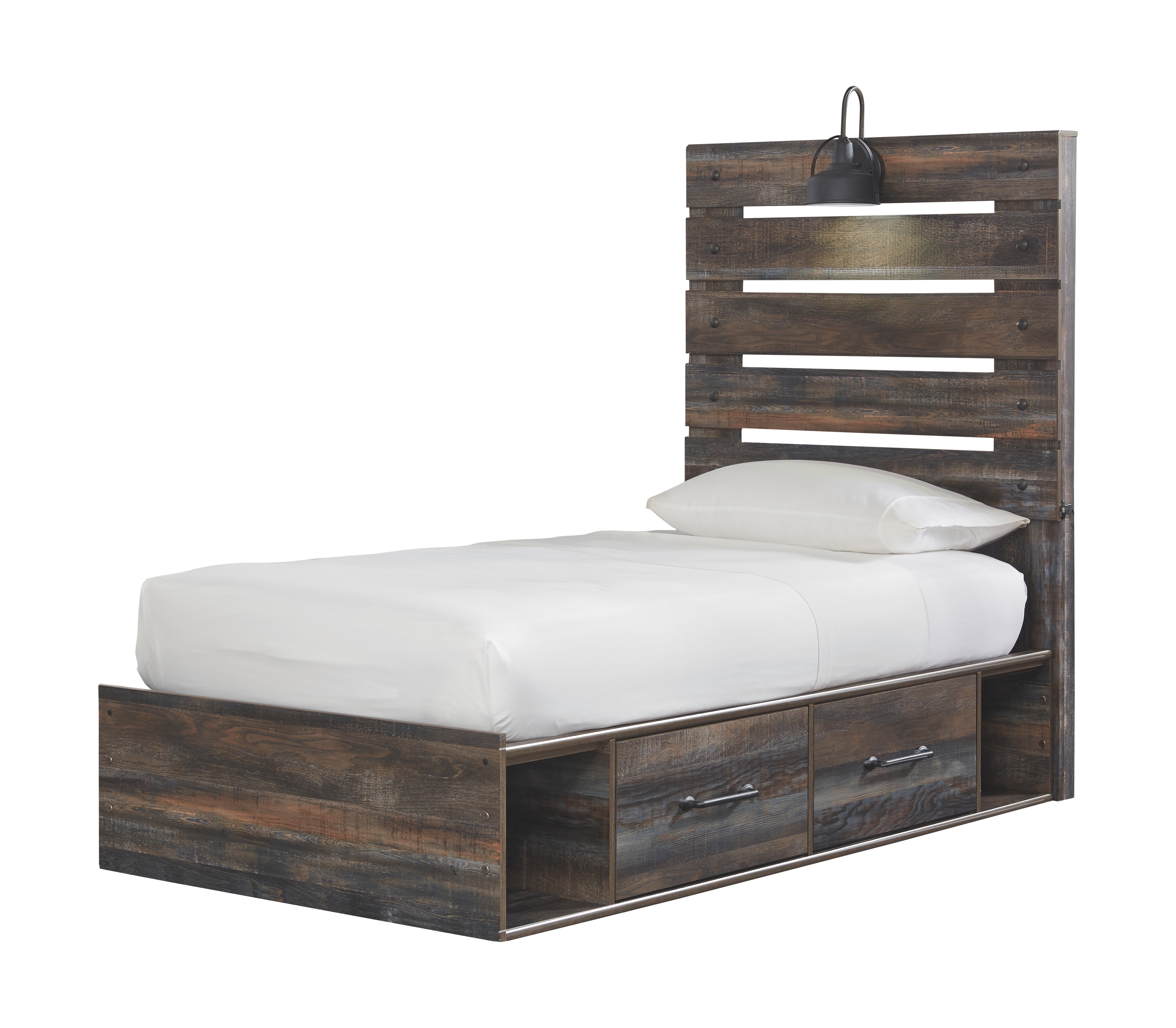 Drystan - Twin Panel Bed with 2 Side Drawers - Brown / Beige