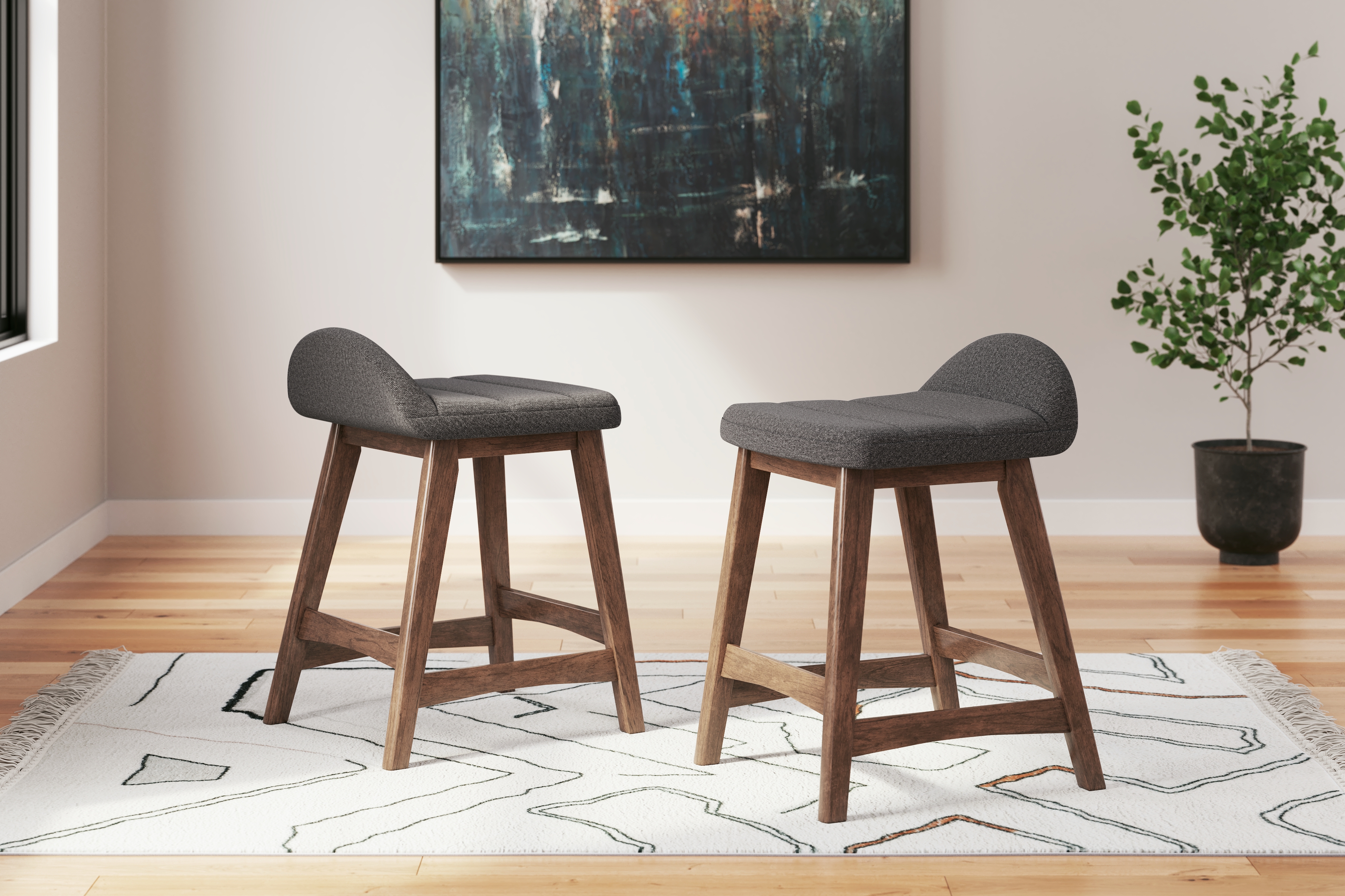 Lyncott - Upholstered Barstool (Set of 2) - Charcoal / Brown