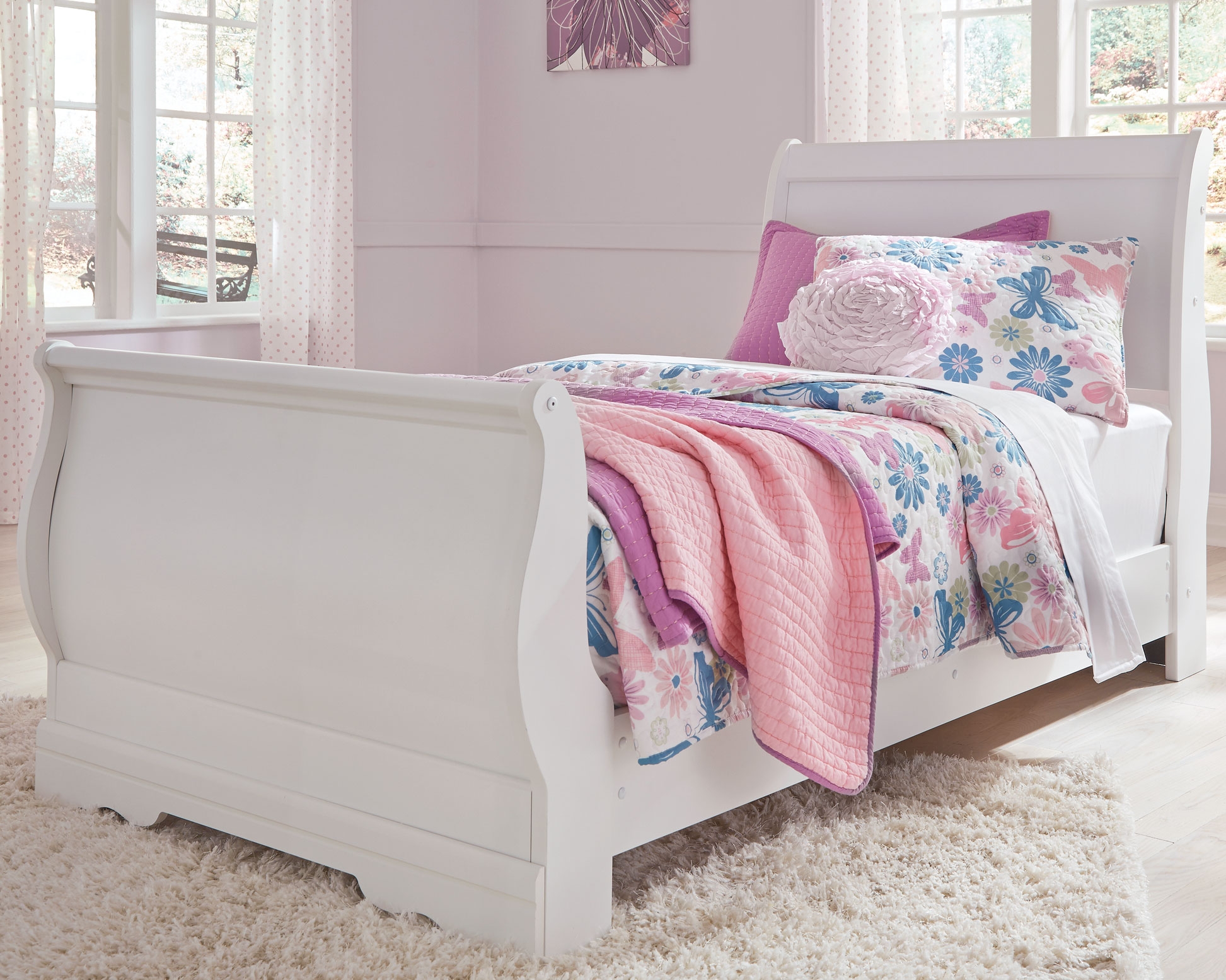 Anarasia - Twin Sleigh Bed - White