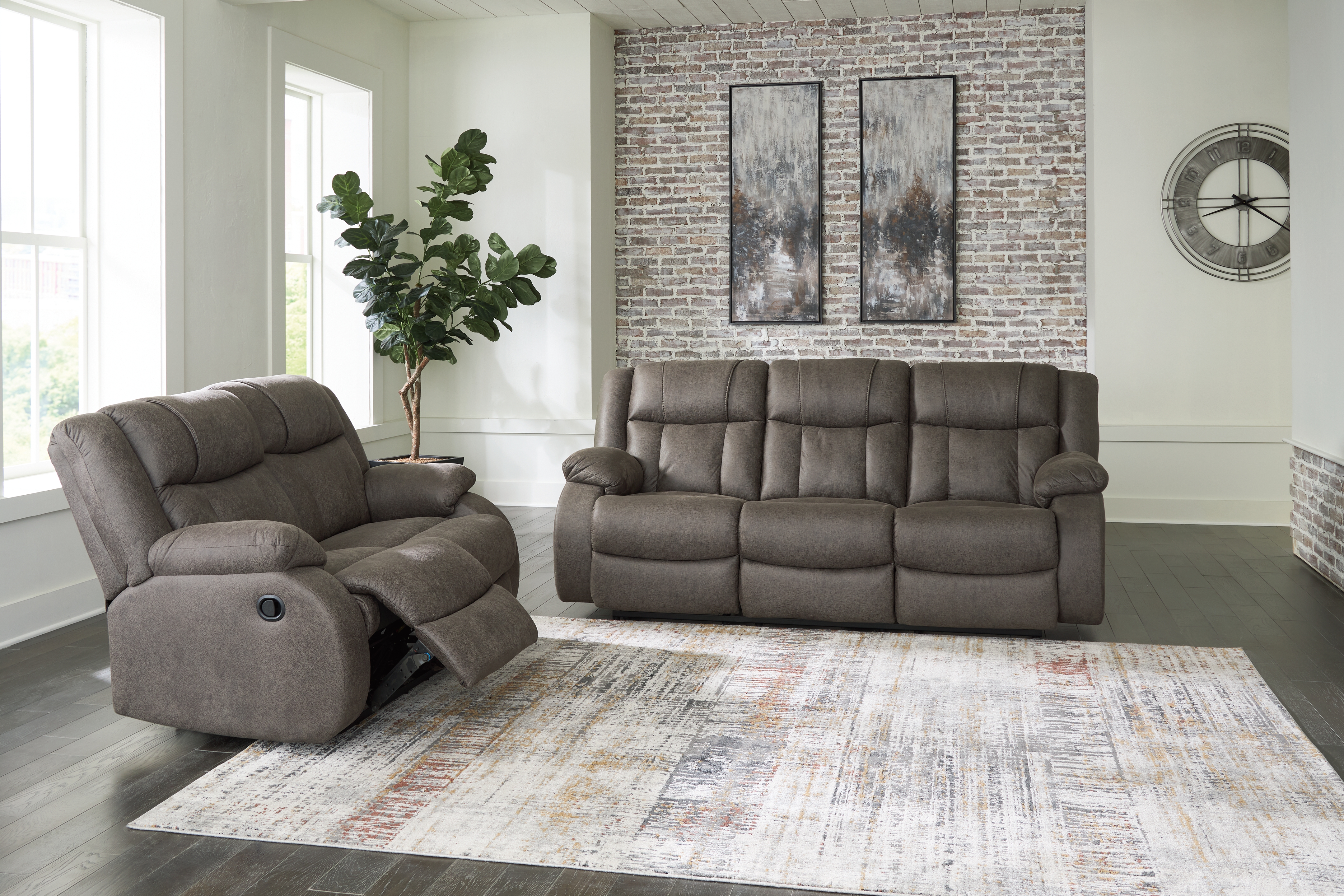 First Base - 2 Pc. - Reclining Sofa, Reclining Loveseat - Gunmetal