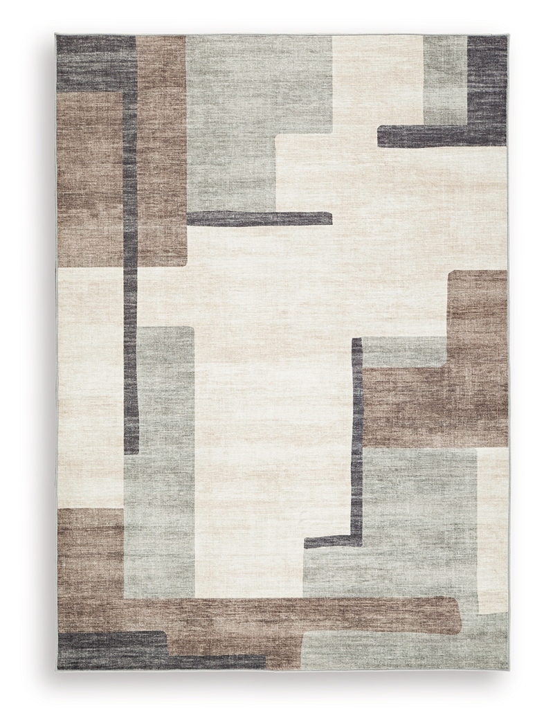 Larkport - 5' x 7' Washable Rug - Cream / Brown / Gray
