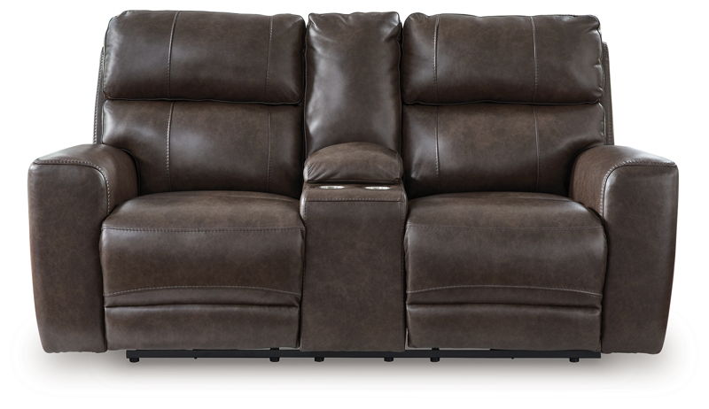 Crossplex - Power Reclining Loveseat / Console / Adjustable Headrest - Smoke