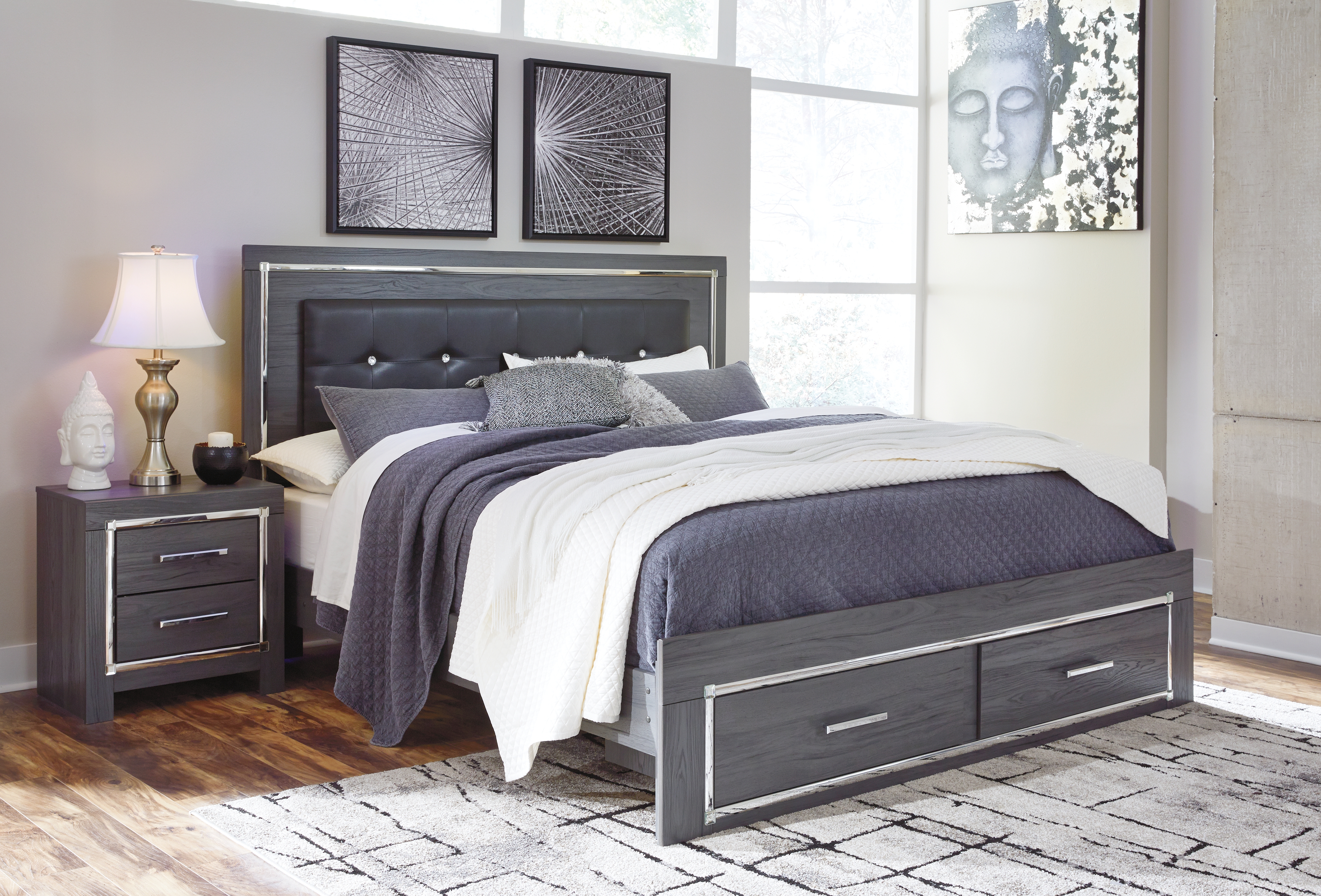 Lodanna - King Platform Bed with 2 Storage Drawers - Gray