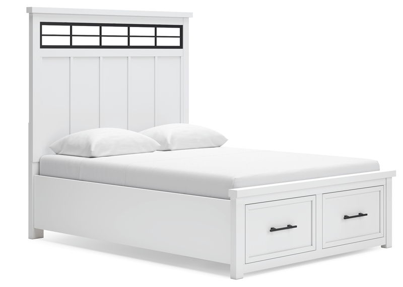 Ashbryn - Queen Panel Storage Bed - White / Natural