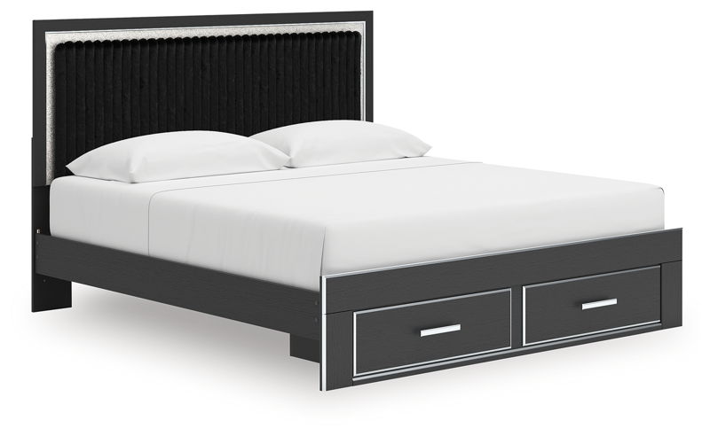 Zuraleus - King Upholstered Panel Platform Storage Bed - Black