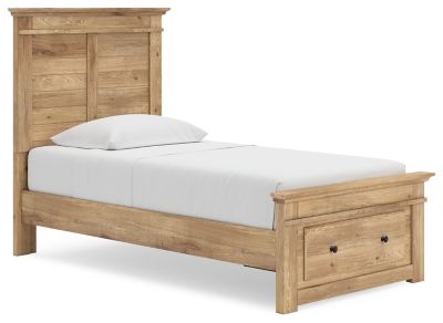 Makidern - Twin Panel Storage Bed With Storage Footboard - Tan
