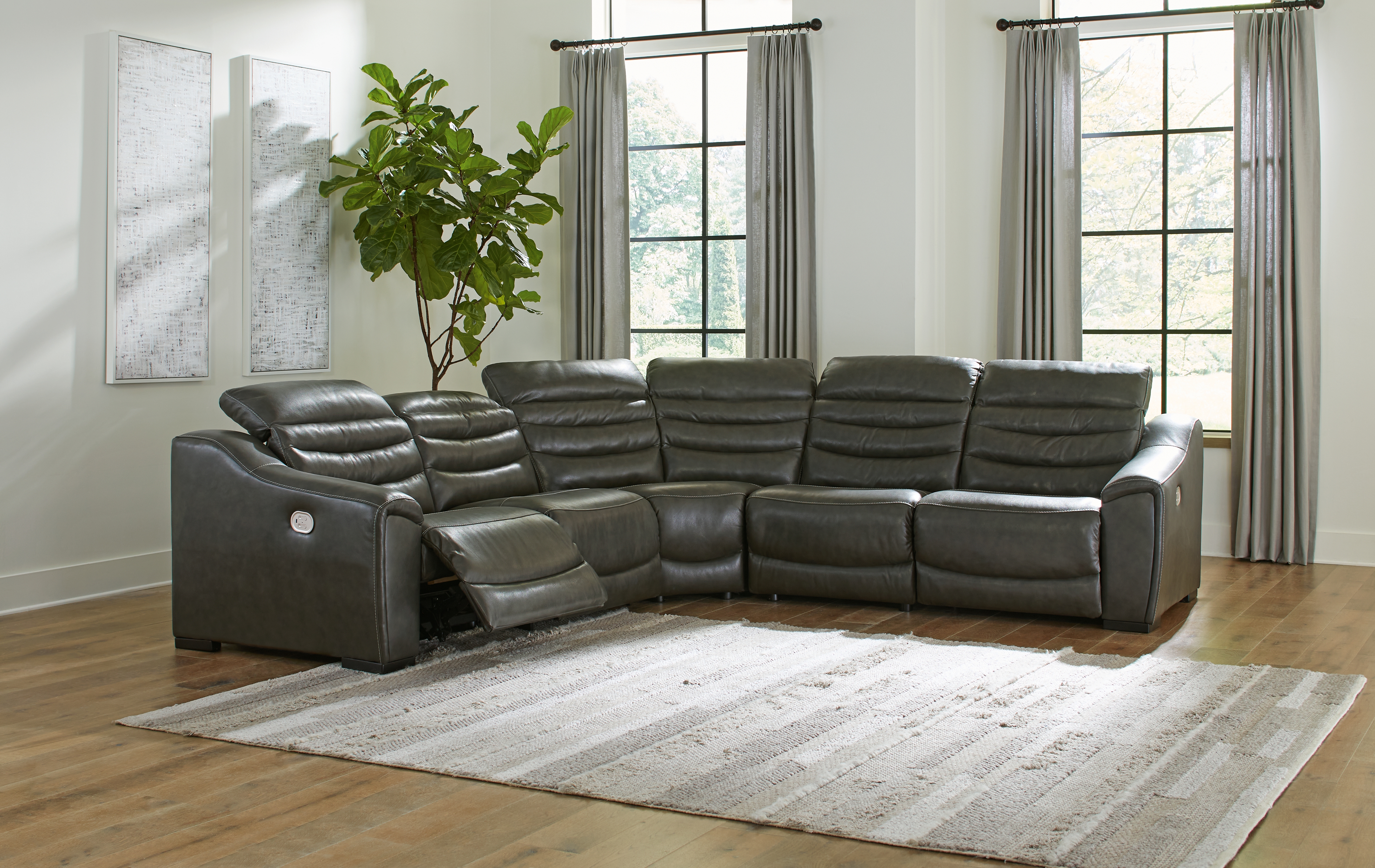 Center Line - Zero Wall Recliners 5 Pc Sectional - Dark Gray