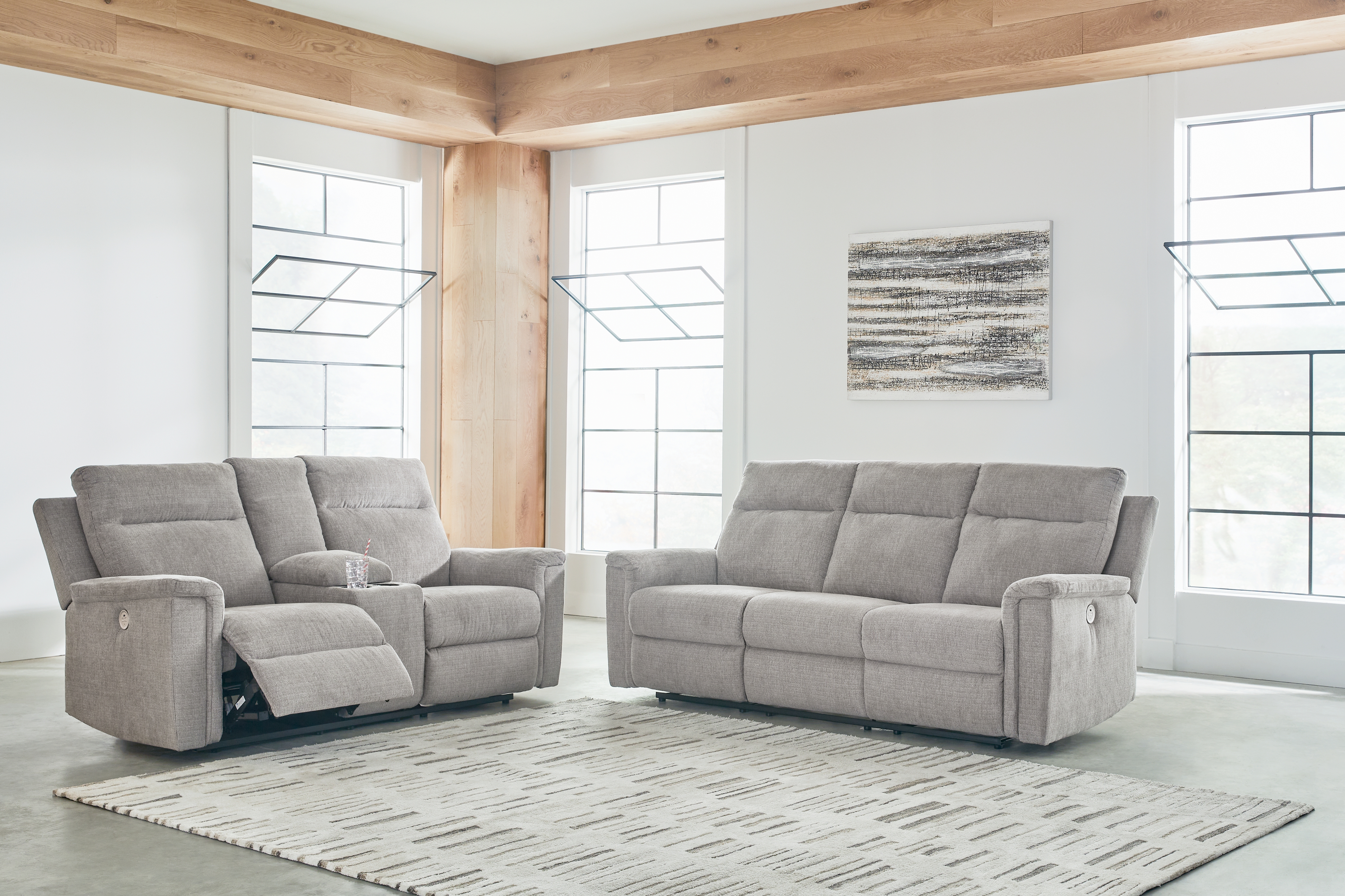 Barnsana - 2 Pc. - Power Reclining Sofa, Power Reclining Loveseat - Ash