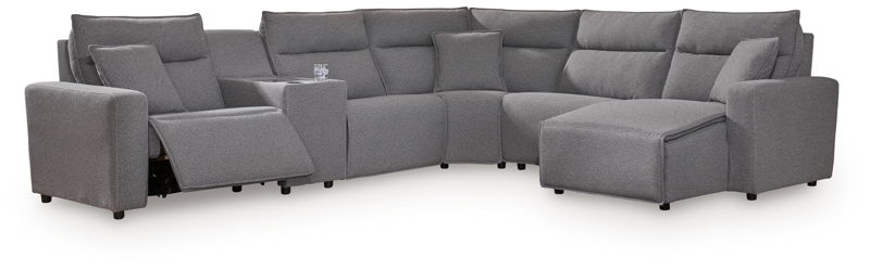 ModMax II - 6-Piece Power Reclining Sectional With RAF Press Back Power Chaise - Salt And Pepper