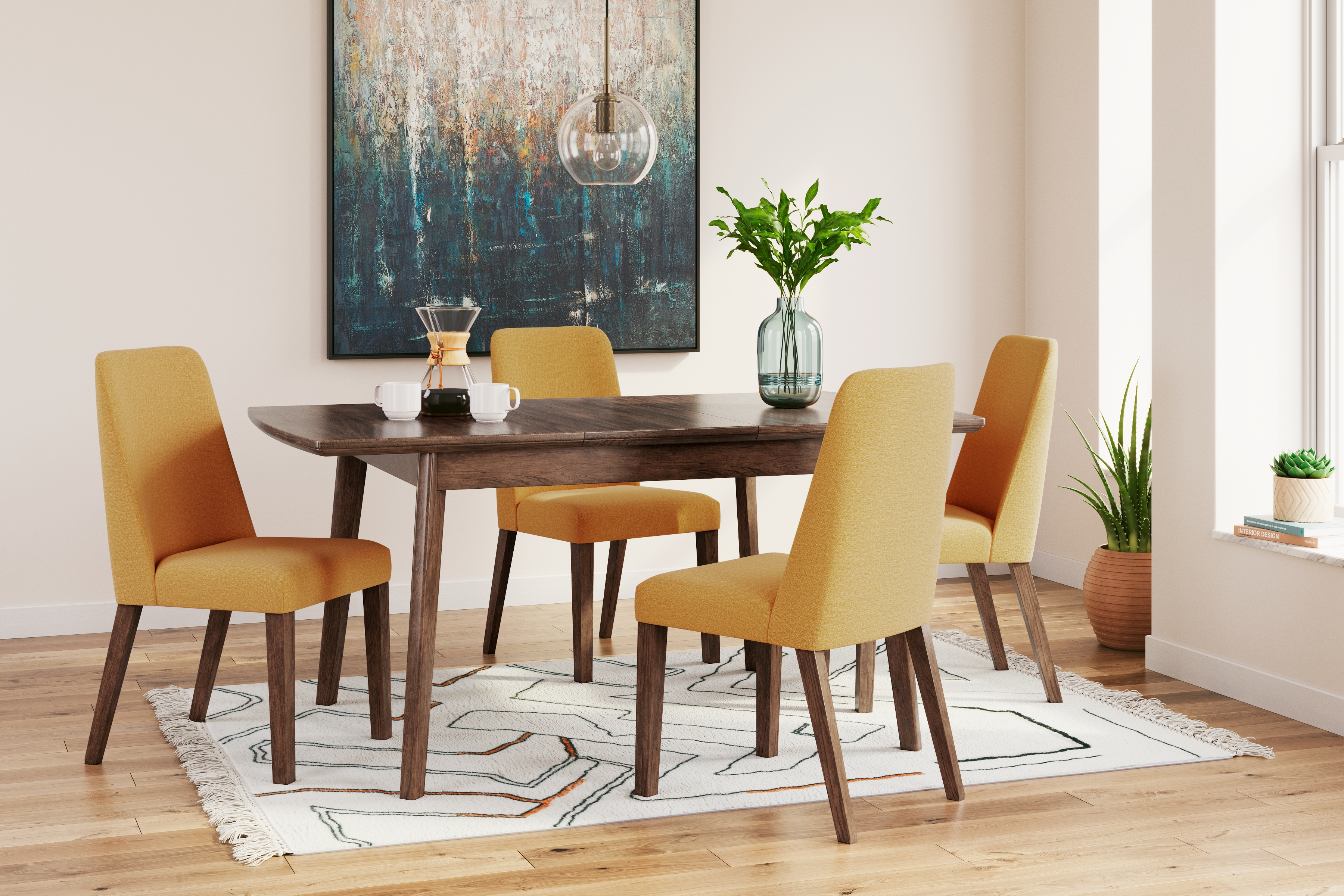 Lyncott - 5 Pc. - Butterfly Extension Table, 4 Side Chairs - Brown / Yellow