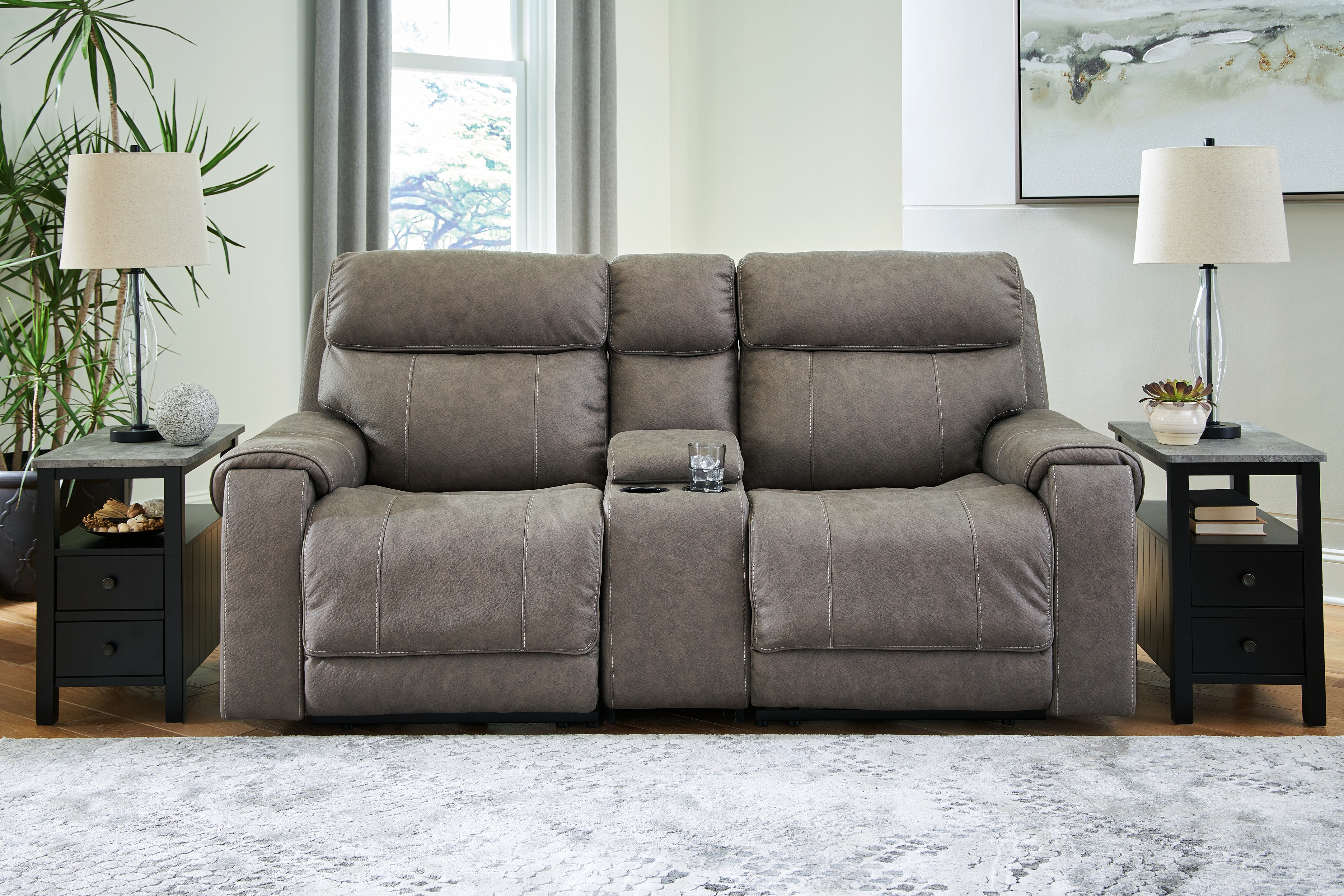 Starbot - Power Reclining Loveseat with Console 3 Pc Sectional - Fossil